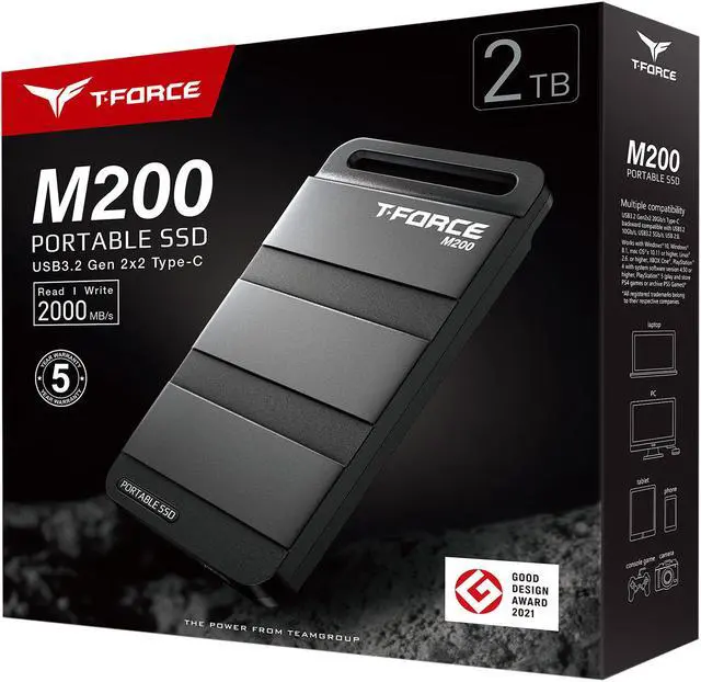 Alt view image 8 of 7 - Team Group T-FORCE M200 2TB Portable SSD USB3.2 Gen 2x2 Type-C, Read/Write 2000MB/s Compatible with PS5 & Xbox & Chrome OS (T8FED9002T0C102)