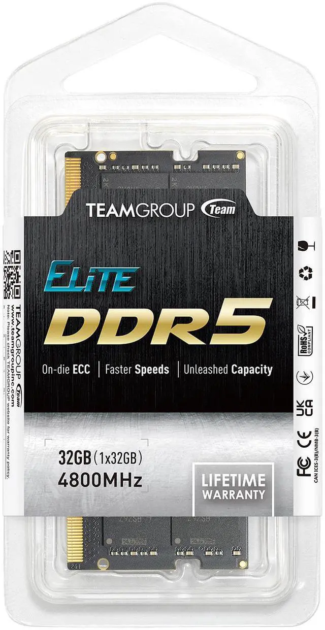 Alt view image 11 of 10 - Team Elite 32GB 262-Pin DDR5 SO-DIMM DDR5 4800 (PC4 38400) Laptop Memory Model TED532G4800C40D-S01