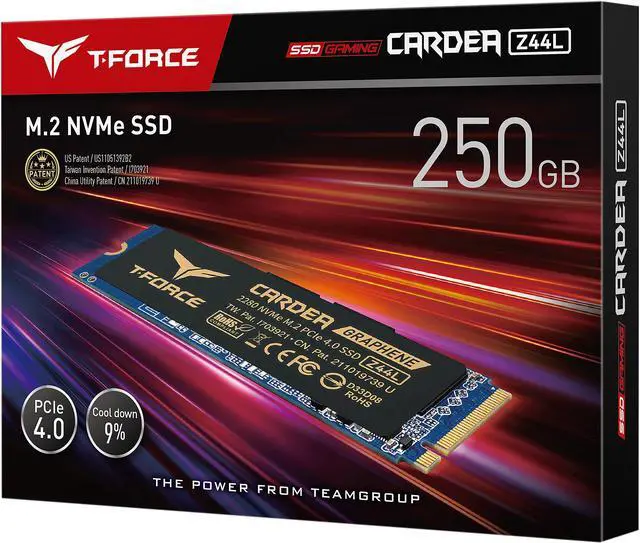 Alt view image 5 of 5 - Team Group T-FORCE CARDEA Z44L M.2 2280 250GB PCIe Gen4 x4, NVMe 1.4 Internal Solid State Drive (SSD) TM8FPL250G0C127