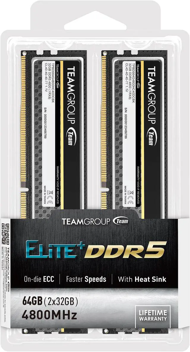 Alt view image 4 of 4 - Team Elite Plus 64GB (2 x 32GB) 288-Pin PC RAM DDR5 4800 (PC5 38400) Desktop Memory Model TPBD564G4800HC40DC01