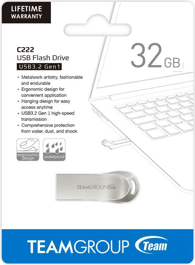Alt view image 4 of 4 - TEAM 32GB C222 USB 3.2 Gen1 Flash Drive, Speed Up to 100MB/s (TC222332GS01)
