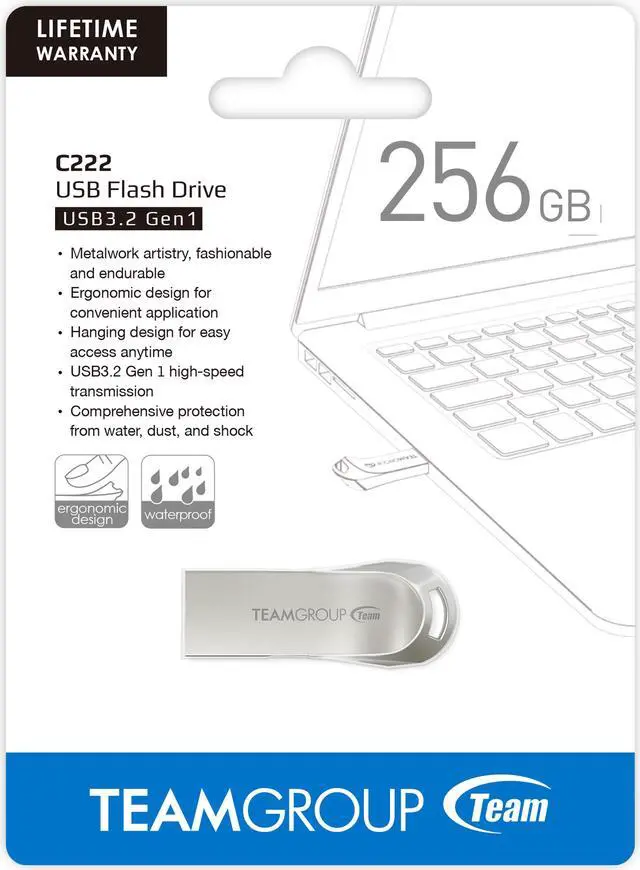 Alt view image 4 of 4 - TEAM 256GB C222 USB 3.2 Gen1 Flash Drive, Speed Up to 140MB/s (TC2223256GS01)