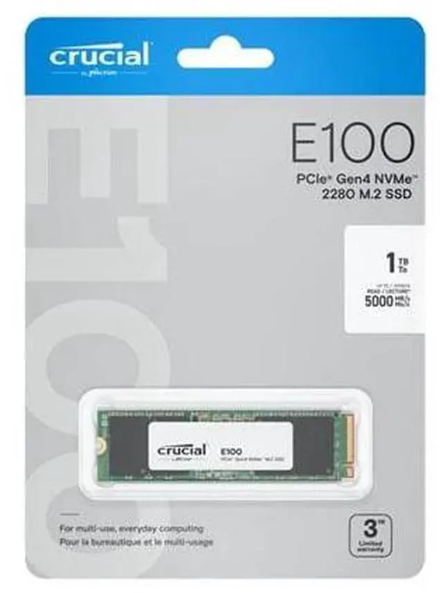 Alt view image 2 of 2 - Crucial E100 M.2 2280 1TB PCI-Express 4.0 x4 PCIe Internal Solid State Drive (SSD)