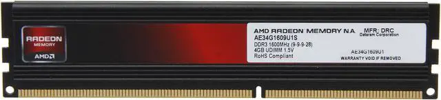 Alt view image 2 of 3 - AMD Radeon Entertainment Series 4GB DDR3 1600 (PC3 12800) Desktop Memory Model AE34G1609U1
