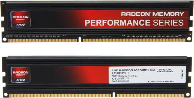 Alt view image 2 of 3 - AMD Radeon Performance Series 8GB (2 x 4GB) DDR3 1866 (PC3 14900) Desktop Memory Model AP38G1869U1K