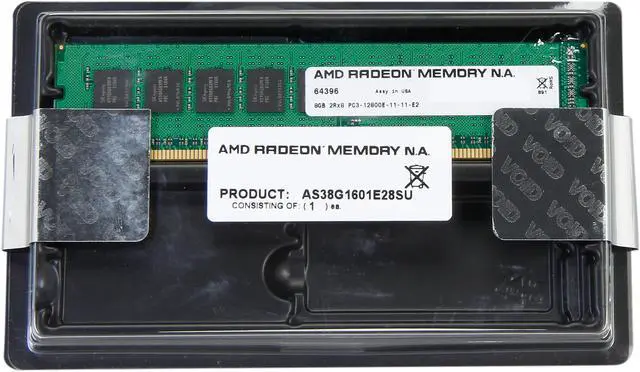 Alt view image 3 of 3 - AMD Radeon 8GB ECC Unbuffered DDR3 1600 (PC3 12800) Server Memory Model AS38G1601E28SU