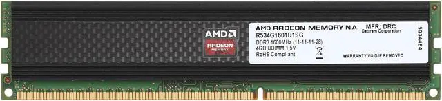 Alt view image 2 of 3 - AMD Radeon R5 Entertainment Series 4GB DDR3 1600 (PC3 12800) Desktop Memory Model R534G1601U1-G