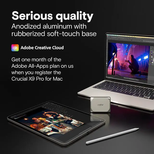 Alt view image 5 of 7 - Crucial X9 Pro for Mac 4TB Portable SSD - Up to 1050MB/s Read and Write - Water and dust Resistant, Mac ready - USB 3.2 External Solid State Drive - CT4000X9PROMACSSD9B