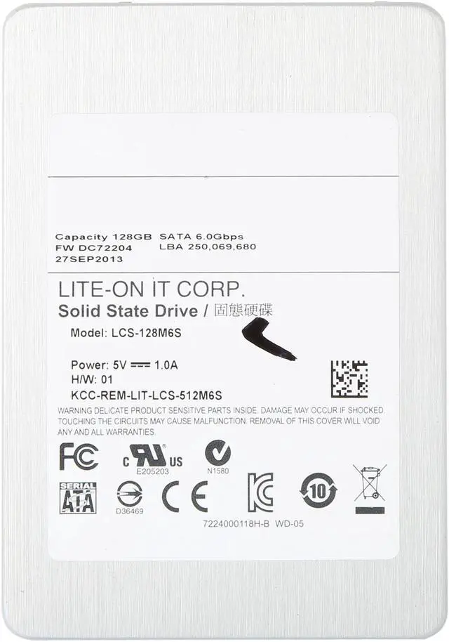 Alt view image 2 of 4 - Lite-On 2.5" 128GB SATA III Internal Solid State Drive (SSD) LCS-128M6S