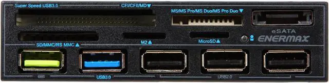 Alt view image 2 of 6 - Enermax ECR301 internal card reader w/ Super Charge USB Port (2.4v), USB 3.0 x1. 5-in-1 card readers: CF I/II/MD, Micro SD, SD/SDHC/SDXC/MMC/RSMMC, MS/MS PRO/MS PRO DUO, M2(MS MICRO)