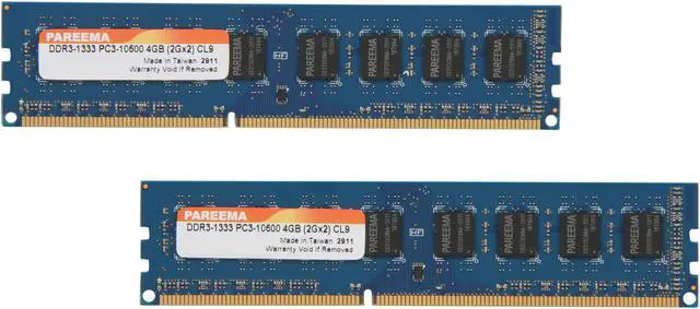 Main image of Pareema 4GB (2 x 2GB) DDR3 1333 (PC3 10600) Desktop Memory Model MD313C80809L2