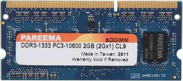 Main image of Pareema 2GB 204-Pin DDR3 SO-DIMM DDR3 1333 (PC3 10600) Laptop Memory Model MD313C80809S1