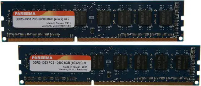Main image of Pareema 8GB (2 x 4GB) DDR3 1333 (PC3 10600) Desktop Memory Model MD313C81609L2
