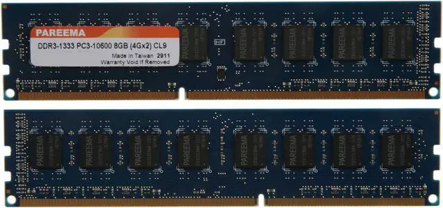 Alt view image 2 of 3 - Pareema 8GB (2 x 4GB) DDR3 1333 (PC3 10600) Desktop Memory Model MD313C81609L2