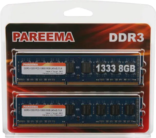 Alt view image 3 of 3 - Pareema 8GB (2 x 4GB) DDR3 1333 (PC3 10600) Desktop Memory Model MD313C81609L2