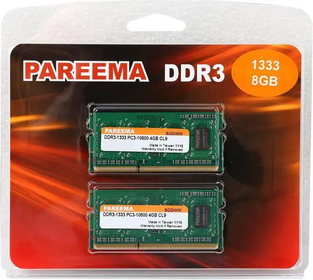 Alt view image 3 of 3 - Pareema 8GB (2 x 4GB) 204-Pin DDR3 SO-DIMM DDR3 1333 (PC3 10600) Laptop Memory Model MD313C81609S2