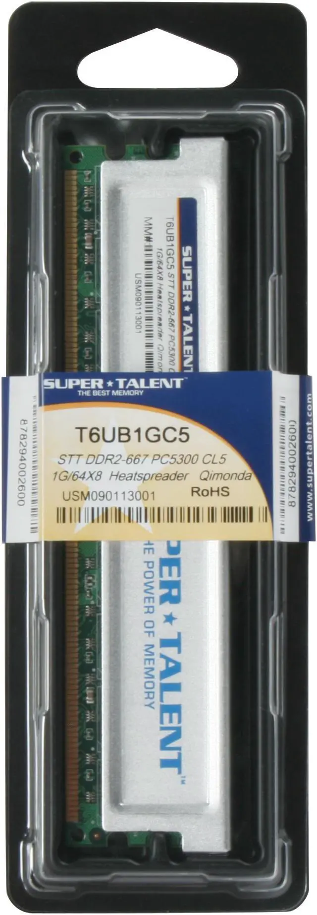 Alt view image 3 of 3 - SUPER TALENT 1GB 240-Pin DDR2 SDRAM DDR2 667 (PC 5400) Desktop Memory Model T6UB1GC5