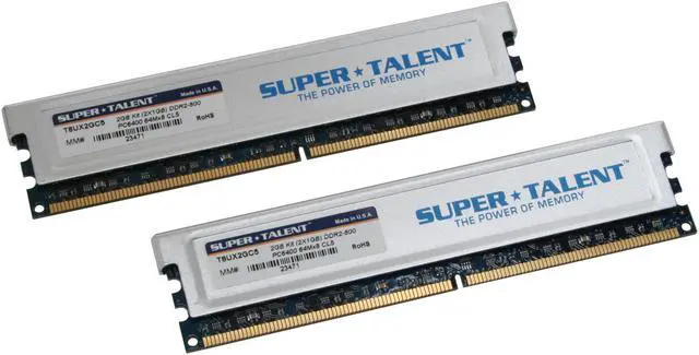 Main image of SUPER TALENT 2GB (2 x 1GB) DDR2 800 (PC2 6400) Dual Channel Kit Desktop Memory Model T8UX2GC5