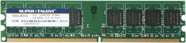 Alt view image 2 of 3 - SUPER TALENT 2GB DDR2 800 (PC2 6400) Desktop Memory Model T800UB2GV