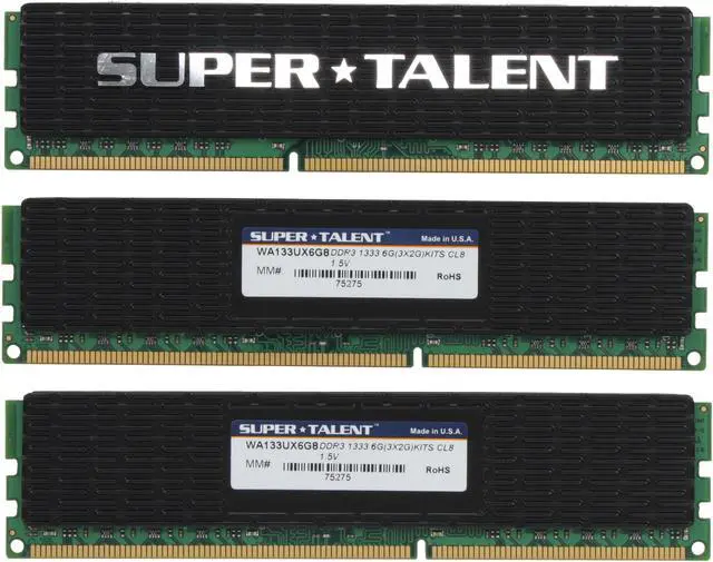 Alt view image 2 of 3 - SUPER TALENT 6GB (3 x 2GB) DDR3 1333 (PC3 10666) Triple Channel Kit Desktop Memory Model WA133UX6G8