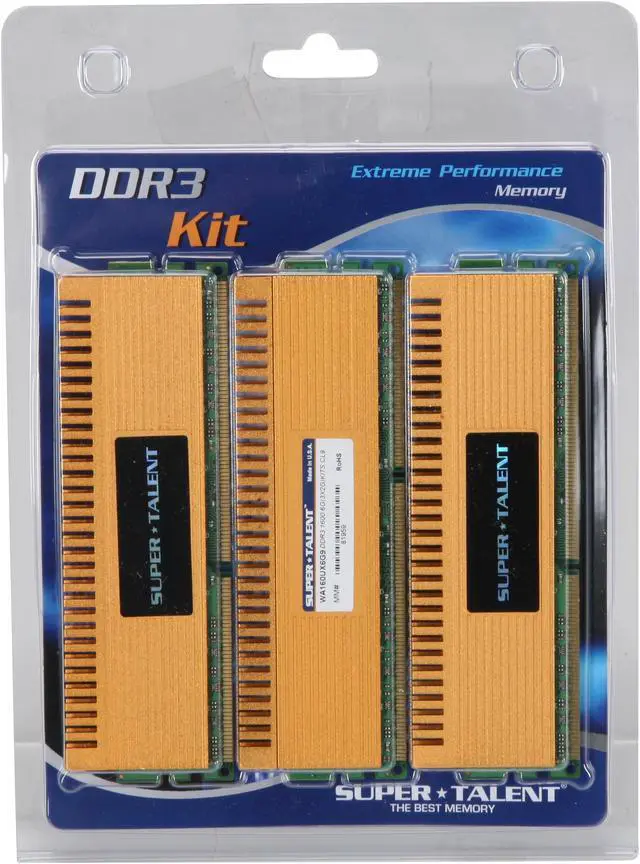 Alt view image 3 of 3 - SUPER TALENT Gold Series 6GB (3 x 2GB) DDR3 1600 (PC3 12800) Triple Channel Kit Desktop Memory Model WA160UX6G9