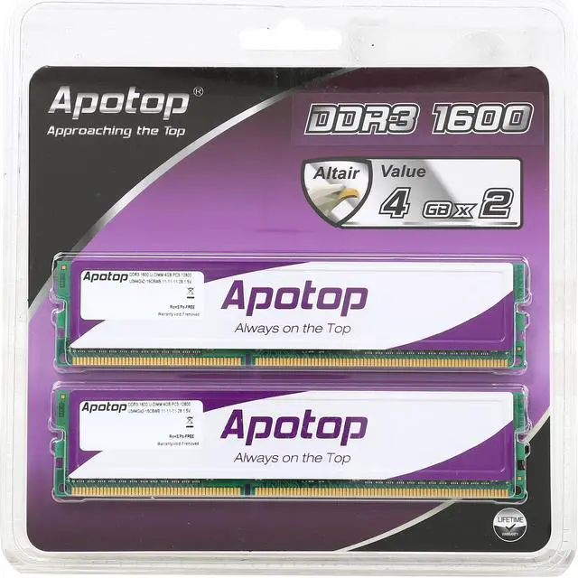 Alt view image 3 of 3 - Apotop 8GB (2 x 4GB) DDR3 1600 (PC3 12800) Desktop Memory Model U3A4Gx2-16CBWB