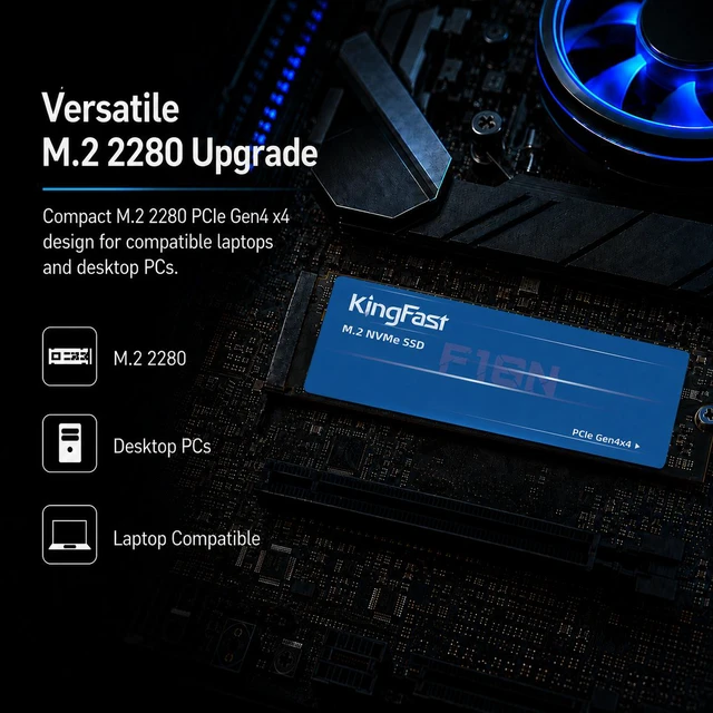 Alt view image 3 of 5 - KingFast 1TB M.2 2280 PCIe 4.0 NVMe SSD, Up to 4,000MB/s Read & 3,700MB/s Write, NVMe 1.4 3D NAND Internal SSD for Laptop & Desktop F16N 1TB 2280
