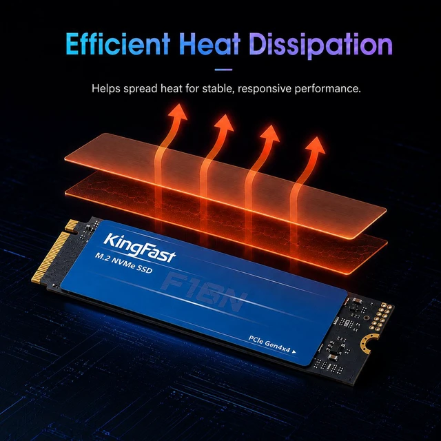 Alt view image 5 of 5 - KingFast 1TB M.2 2280 PCIe 4.0 NVMe SSD, Up to 4,000MB/s Read & 3,700MB/s Write, NVMe 1.4 3D NAND Internal SSD for Laptop & Desktop F16N 1TB 2280