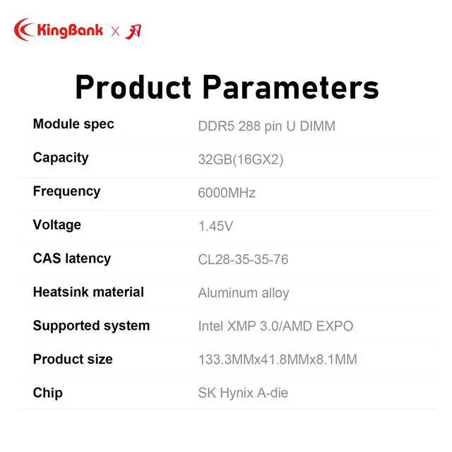 Alt view image 9 of 12 - Kingbank RGB 32GB (2 x 16GB) 288-Pin PC RAM DDR5 6000 (PC5 48000) Desktop Memory Model KRRB16G6000AC28*2