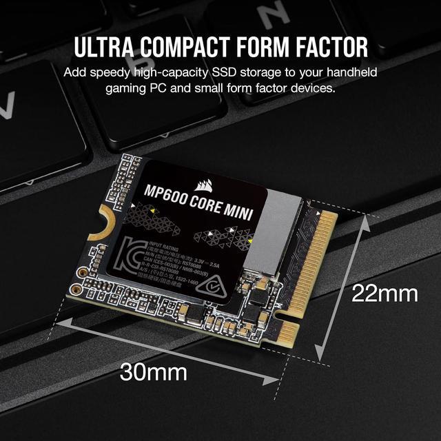 Alt view image 6 of 6 - Corsair MP600 CORE Mini 1TB M.2 NVMe PCIe x4 Gen4 2 SSD – M.2 2230 – Up to 5,000MB/sec Sequential Read  QLC NAND – Great for Steam Deck, ASUS ROG Ally, Microsoft Surface Pro .CSSD-F1000GBMP600CM
