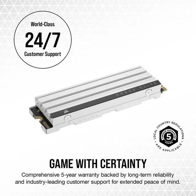 Alt view image 12 of 13 - Corsair MP600 Elite M.2 2280 2TB PCI-Express 4.0 x4, NVMe 1.4 3D TLC Internal Solid State Drive Up to 7000MB/s (SSD) CSSD-F2000GBMP600ECS Optimized for PS5
