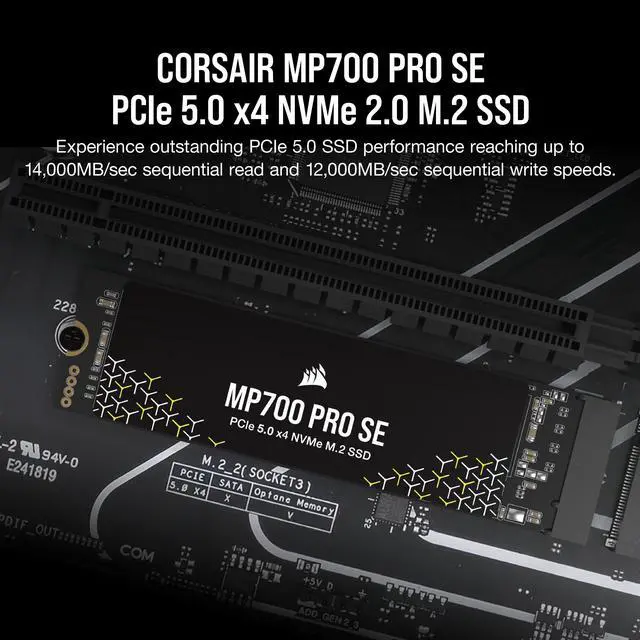 Alt view image 13 of 19 - Corsair MP700 PRO SE M.2 2280 4TB PCI-Express 5.0 x4 3D TLC Internal Solid State Drive Up to 14000 MB/sec (SSD) CSSD-F4000GBMP700PNHS