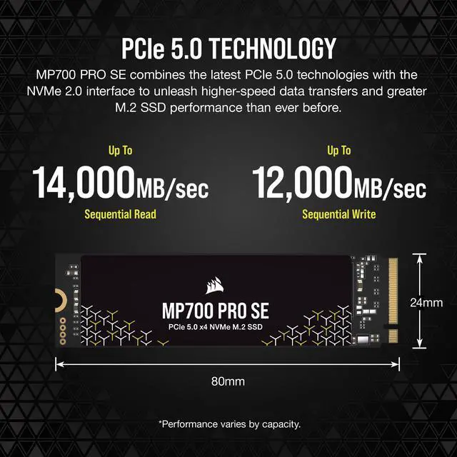 Alt view image 14 of 19 - Corsair MP700 PRO SE M.2 2280 4TB PCI-Express 5.0 x4 3D TLC Internal Solid State Drive Up to 14000 MB/sec (SSD) CSSD-F4000GBMP700PNHS