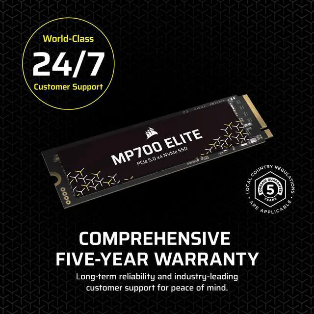 Alt view image 16 of 20 - Corsair MP700 Elite M.2 2280 2TB PCI-Express 5.0 x4 3D TLC Internal Solid State Drive (SSD) Up to 10000 MB/s CSSD-F2000GBMP700ENH