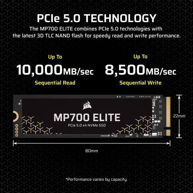 Alt view image 17 of 20 - Corsair MP700 Elite M.2 2280 2TB PCI-Express 5.0 x4 3D TLC Internal Solid State Drive (SSD) Up to 10000 MB/s CSSD-F2000GBMP700ENH