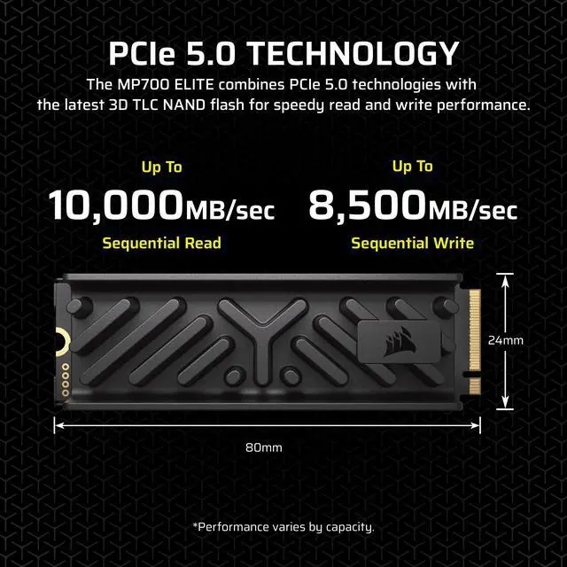 Alt view image 14 of 20 - Corsair MP700 Elite M.2 2280 2TB PCI-Express 5.0 x4 3D TLC Internal Solid State Drive (SSD) Up to 10000 MB/s CSSD-F2000GBMP700EHS