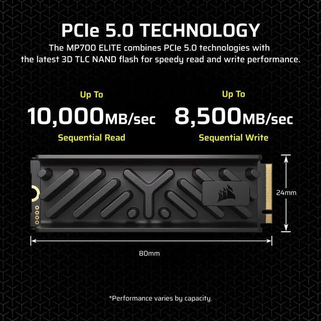Alt view image 13 of 17 - Corsair MP700 ELITE M.2 2280 4TB PCI-Express 5.0 x4 3D TLC Internal Solid State Drive (SSD) CSSD-F4000GBMP700EHS