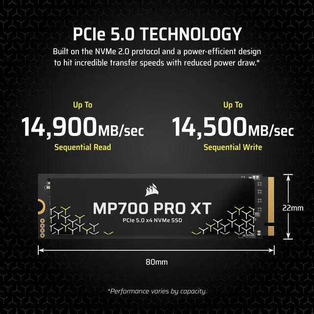 Alt view image 8 of 14 - Corsair MP700 PRO XT M.2 2280 2TB PCI-Express 5.0 x4 3D NAND TLC Internal Solid State Drive (SSD) CSSD-F20GBMP700PXNH