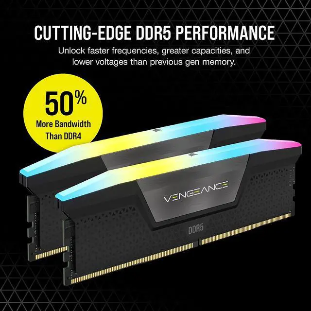 Alt view image 3 of 5 - CORSAIR Vengeance RGB 16GB (2 x 8GB) 288-Pin PC RAM DDR5 5200 (PC5 41600) Desktop Memory Model CMH16GX5M2B5200Z40