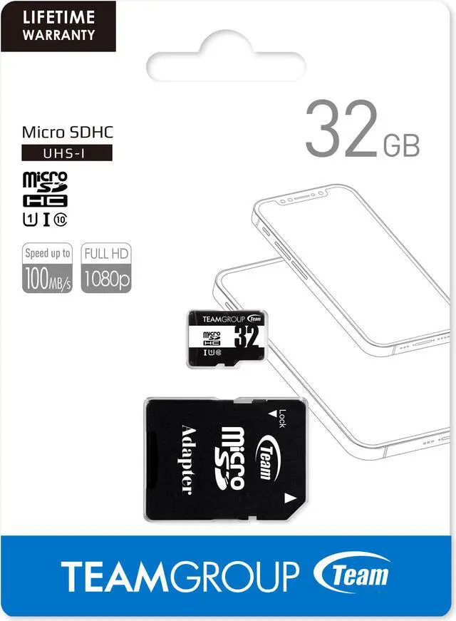 Alt view image 2 of 2 - Team 32GB microSDHC UHS-I/U1 Class 10 Memory Card with Adapter, Speed Up to 100MB/s (TUSDH32GCL10U03)