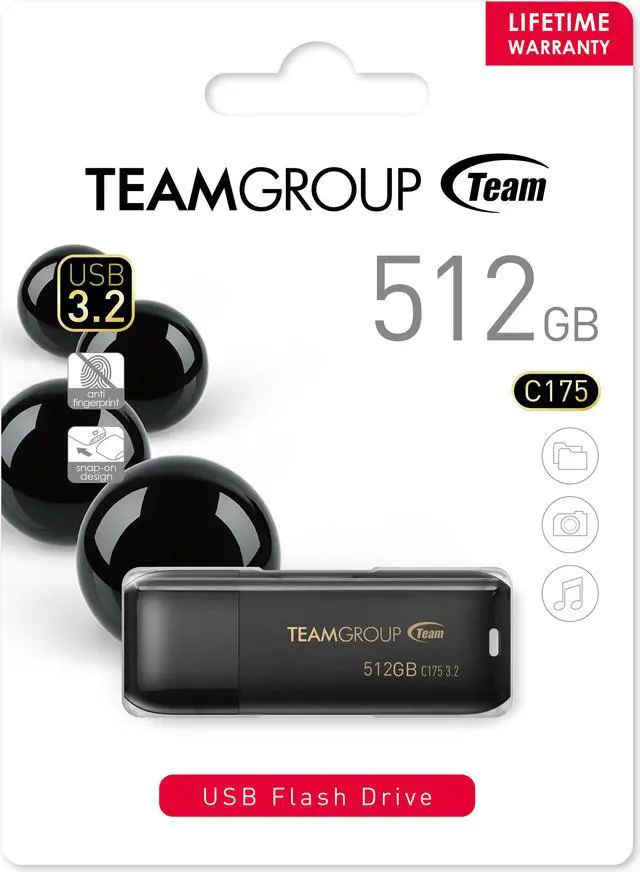Alt view image 2 of 4 - TEAMGROUP C175 512GB USB 3.2 Gen 1 Flash Drive Rounded Streamlined Unibody Design Black Pearl Seamless Construction Matte and Glossy Finish, Speed Up to 100MB/s (TC1753512GB01)