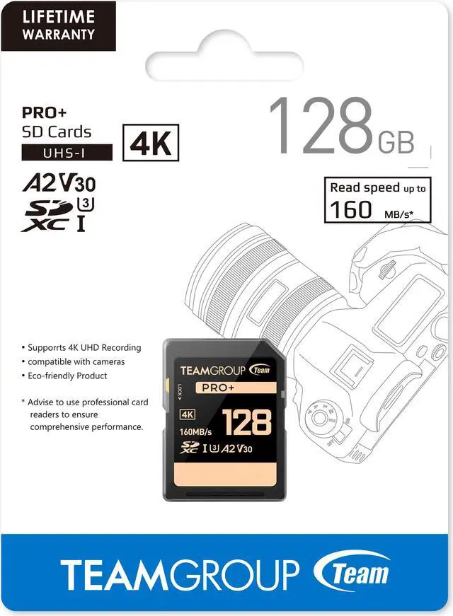 Alt view image 3 of 3 - Team Group 128GB PRO+ SDXC U3 V30 A2 4K SD Card, Read/Write Speed Up to 160/90MB/s (TESDXC128GIV3001)