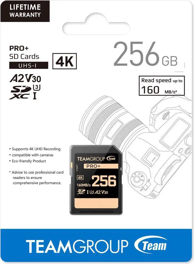 Alt view image 3 of 3 - Team Group 256GB PRO+ SDXC U3 V30 A2 4K SD Card, Read/Write Speed Up to 160/90MB/s (TPPSDX256GIA2V3001)