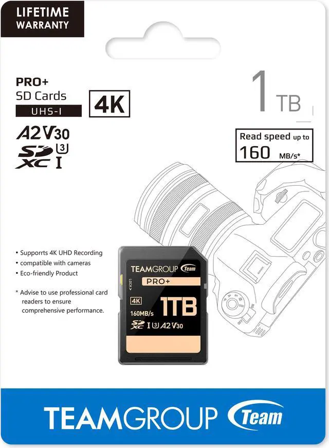 Alt view image 3 of 3 - Team Group 1TB PRO+ SDXC U3 V30 A2 4K SD Card, Read/Write Speed Up to 160/90MB/s (TPPSDX1TIA2V3001)