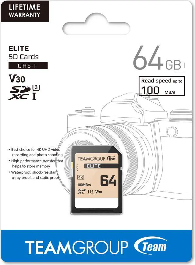 Alt view image 4 of 4 - Team Group 64GB Elite 4K SD Card UHS-I U3 V30 Read/Write Speed Up to 100/50MB/s (TESDXC64GIV3069)