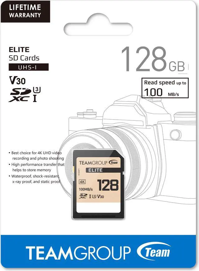 Alt view image 4 of 4 - Team Group 128GB Elite 4K SD Card UHS-I U3 V30 Read/Write Speed Up to 100/50MB/s (TESDXC128GIV3069)