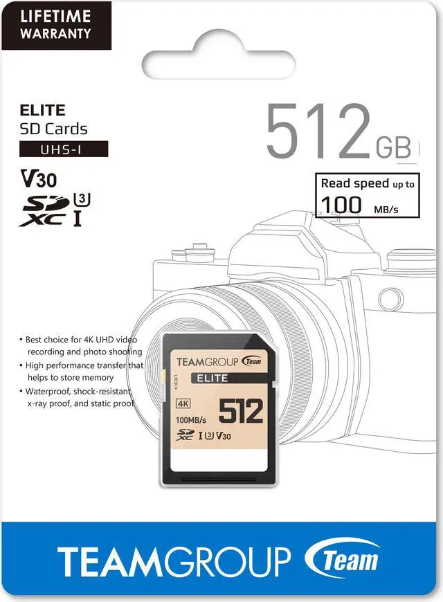 Alt view image 4 of 4 - Team Group 512GB Elite 4K SD Card UHS-I U3 V30 Read/Write Speed Up to 100/90MB/s (TESDXC512GIV30P69)