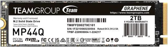 MAVERTEAM - Team　M.2 SSD MP44Q TM8FFD002T0C101　2TB MP44Q M.2 PCIe 4.0 SSD 2TB - TEAMGROUP
