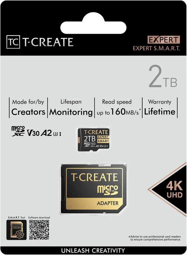 Alt view image 5 of 4 - TEAMGROUP 2TB T-Create Expert S.M.A.R.T Monitored A2 microSDXC UHSI-I/U3 V30 4K High speed memory card with adapter, Compatible with GoPro, Insta360, Speed up to 170MB/s (TTCS2TIA2V3003)