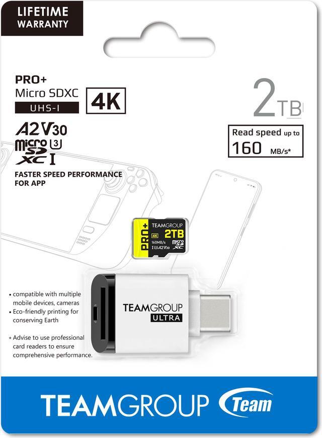 Main image of Team 2TB Pro+ microSDXC UHS-I/U3 Memory Card with Ultra CR I card reader, compatible with Nintendo-Switch, Steam Deck, and ROG Ally, Speed Up to 160MB/s (TPPMSDX2TIA2V3072)